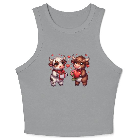 Cute cartoon valentines highland cow Crop Tank Top
