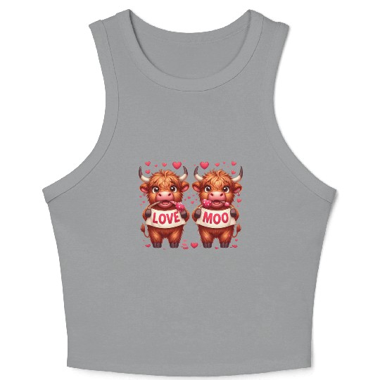Cute cartoon valentines highland cow Crop Tank Top