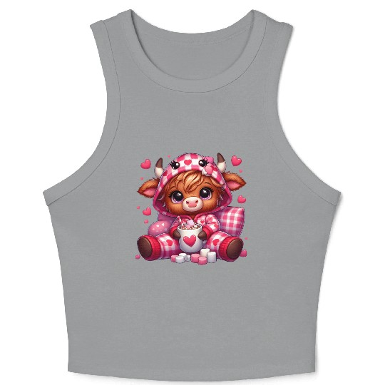 Cute cartoon valentines highland cow Crop Tank Top