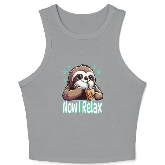 funny quote gift idea bubble tea boba sloth design Crop Tank Top
