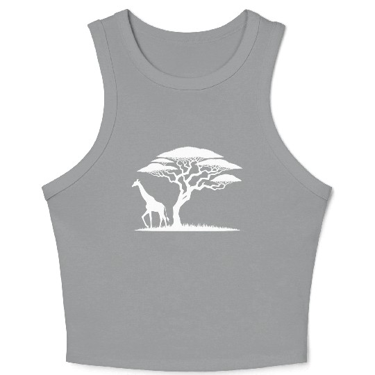 Giraffe And Silhouette African Nature Crop Tank Top