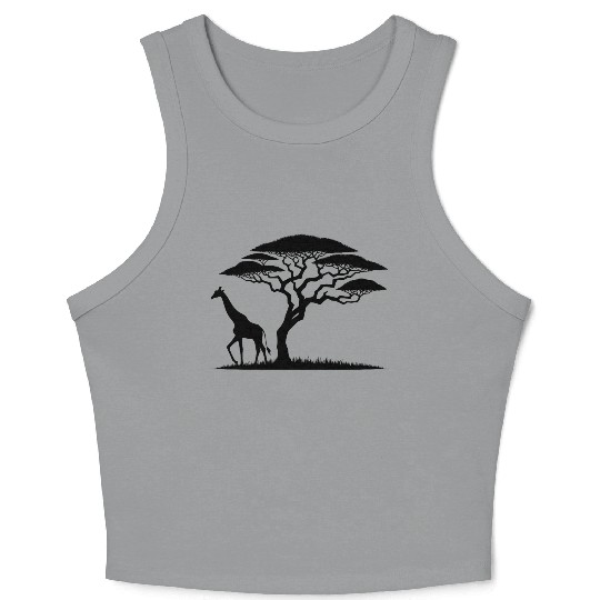 Giraffe And Silhouette African Nature Crop Tank Top