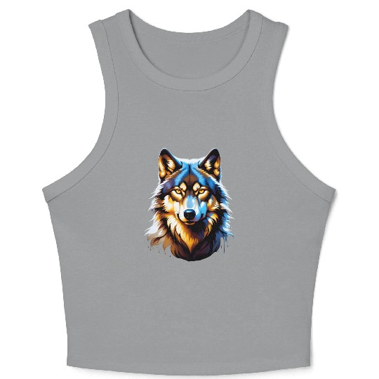 Isolated Lone Wolf Head Ink Design Crop Tank Top