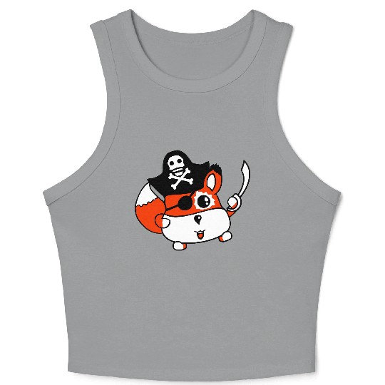 Little Cute Captain Fox Pirate Animal Eye Patch Crop Tank Top