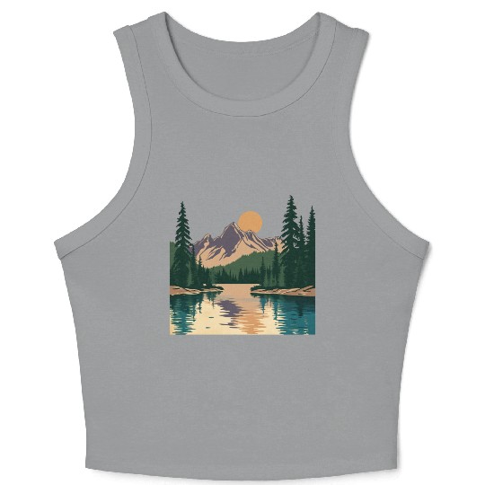 "Mountain Sunrise Serenity: A Scenic Outdoor Crop Tank Top