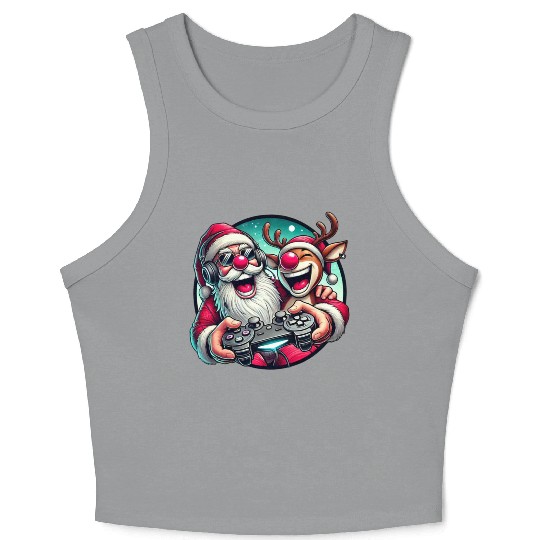 Funny Christmas Duo: Santa & Rudolph Gaming Crop Tank Top