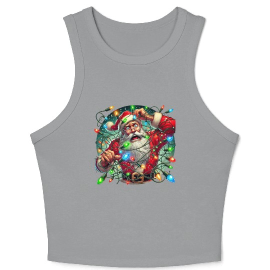 Funny Christmas Santa: Tangled in Lights Crop Tank Top