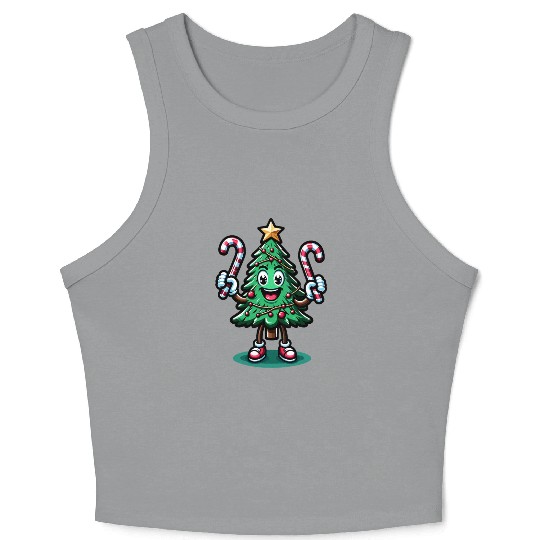 Happy Christmas Tree With Candy Canes Retro Crop Tank Top