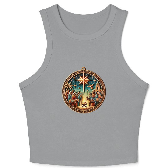 Christmas Nativity Scene Wooden Ornament Crop Tank Top