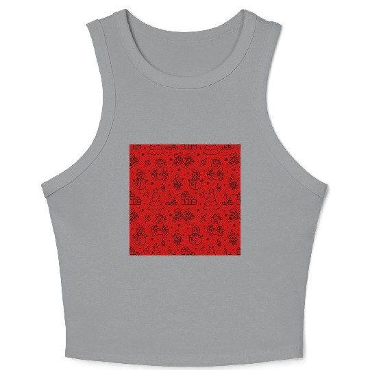Christmas Icons on a Red Background Crop Tank Top