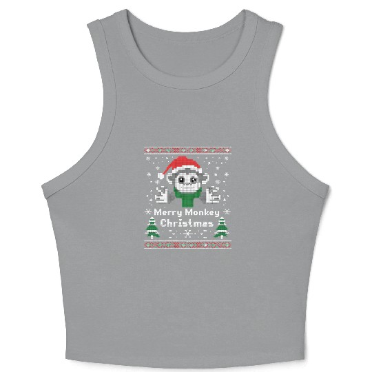 pixelated merry monkey Christmas design Crop Tank Top