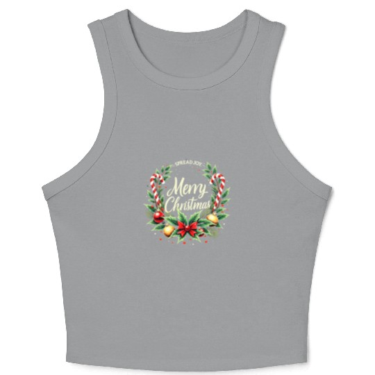 Spread Joy - Festive Merry Christmas Wreath Crop Tank Top