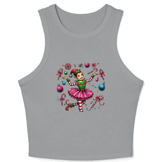 Juggling Elf: Tutu, Ornaments & Candy Cane Confet Crop Tank Top