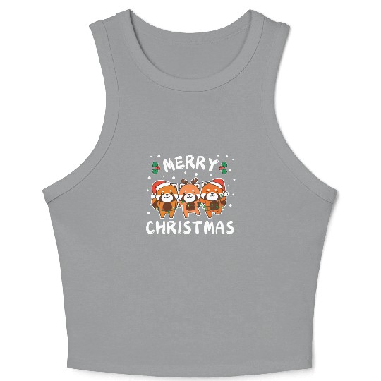Merry Christmas Cute Red Panda Festive Lights Red Crop Tank Top