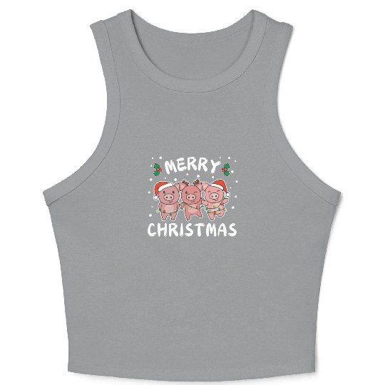 Merry Christmas Cute Pig Festive Lights Pig Crop Tank Top