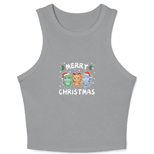 Merry Christmas Cute Dino Festive Lights Dino Crop Tank Top