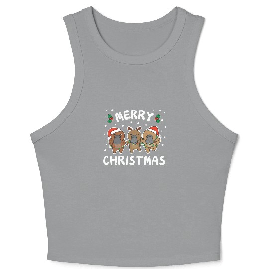 Merry Christmas Cute Platypus Festive Lights Crop Tank Top