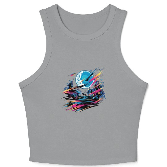 Crop Tank Top Halloween Graffiti Design - Neon Abstract