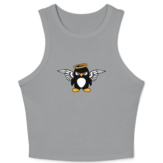 Evil Penguin Angel Wings Halo Holy Heaven Bad Mood Crop Tank Top