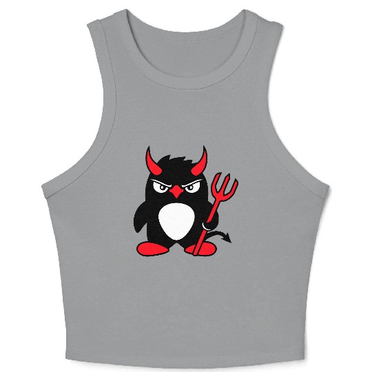 Penguin Devil Horns Trident Hell Evil Cool Satan Crop Tank Top