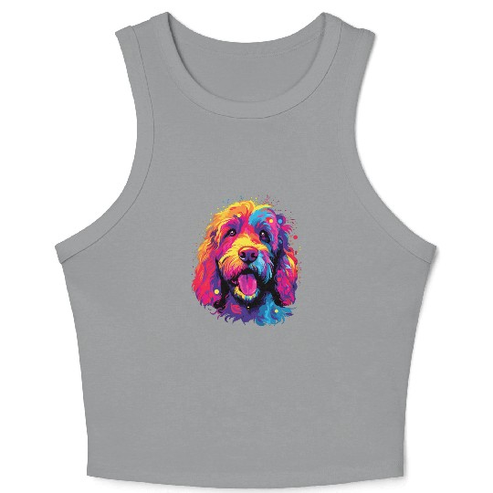 Watercolor Colorful Labradoodle Crop Tank Top