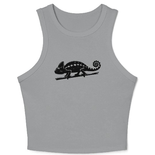 Spotted Chameleon Runs Across A Branch Crop Tank Top