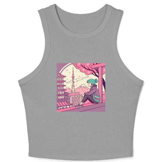 Blossom Breeze: Tokyo Girl Embracing a Tranquil Crop Tank Top