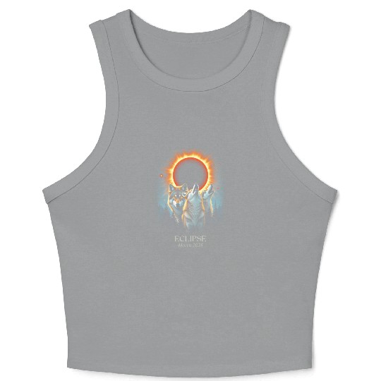 Three Wolves and Solar Eclipse, Forest Wolf Animal Crop Tank Top