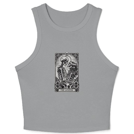 Vintage Gothic Skeleton Couple Tarot Card with Crop Tank Top