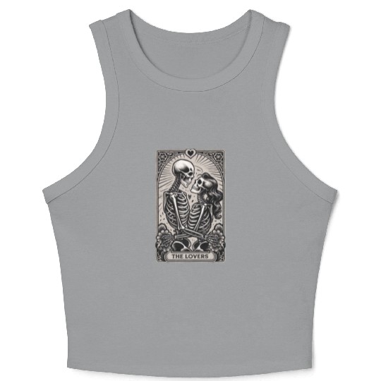Vintage Gothic Skeleton Couple Tarot Card Crop Tank Top