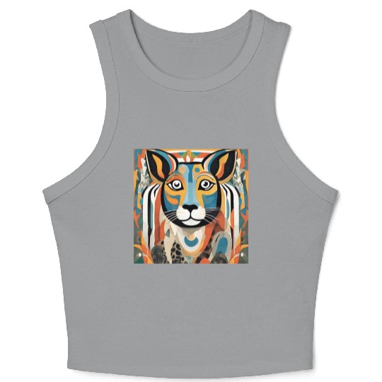Vibrant Geometric Tiger Artwork Crop Tank Top