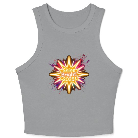 A large starburst glowing in neon light with 2025 Crop Tank Top