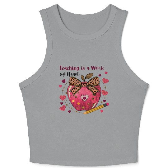 Teacher Coquette Bow Valentine Apple Crop Tank Top