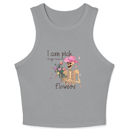 Funny Cowboy Skeleton with Flowers Crop Tank Top