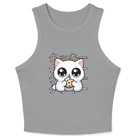 Cute Cat Japanese Kawaii Anime Cat with Cookie Crop Tank Top