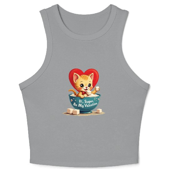 Hi Sugar Vintage Kitten Valentine s Day Card Crop Tank Top