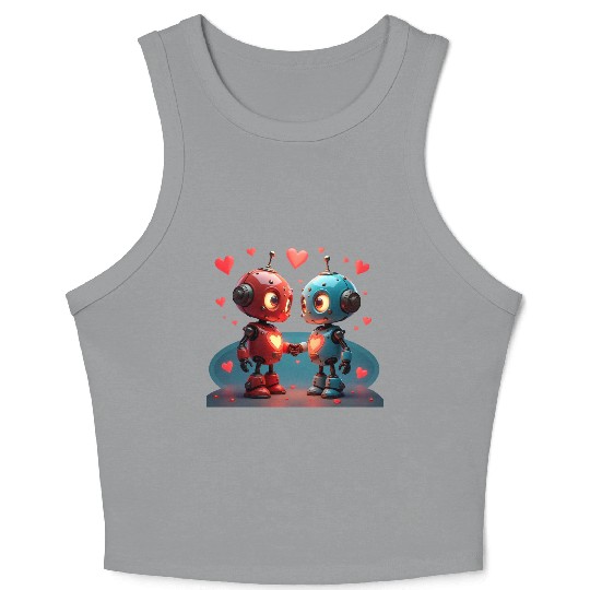Cute Robot Hearts Crop Tank Top