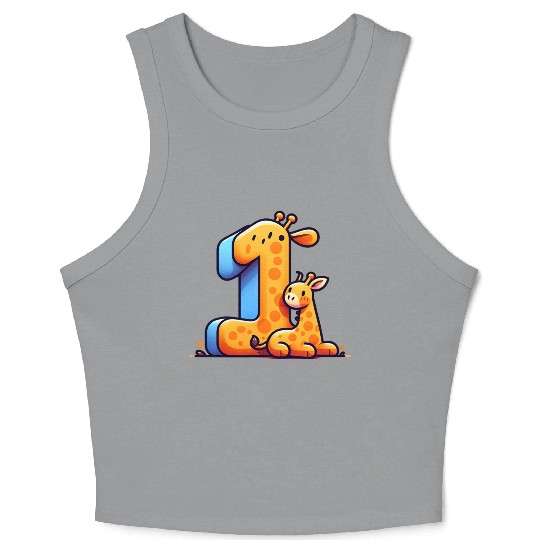 Cheerful Giraffe with Number 1 Design Crop Tank Top