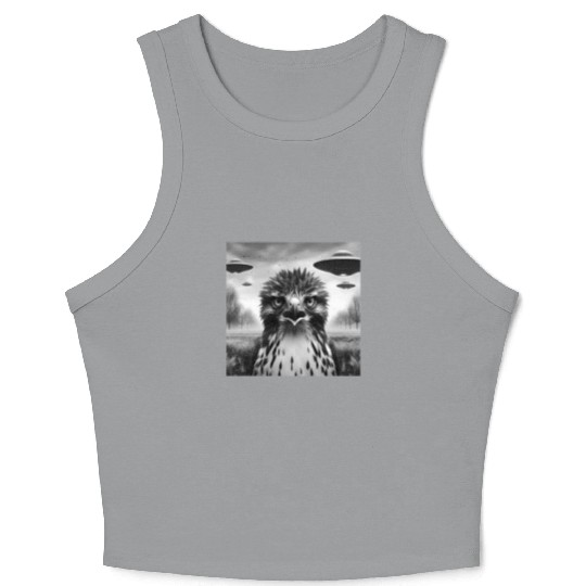 Hawk falcon Funny Graphic Selfie with UFOs Weird Crop Tank Top