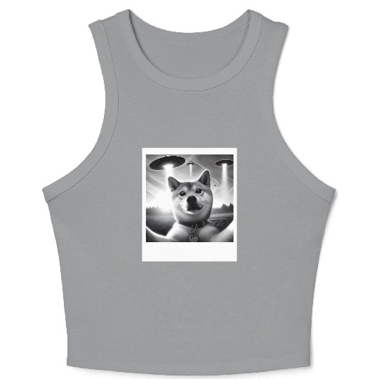 Shiba Inu Dog Dad Mom Funny Graphic Selfie UFOs We Crop Tank Top