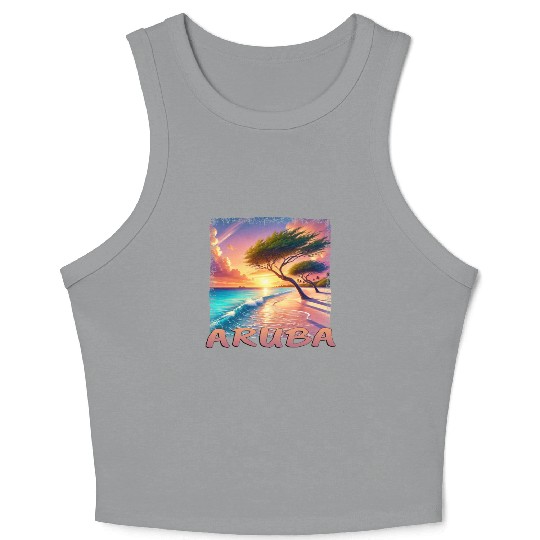 Aruba Eagle Beach Sunset Palm Trees Grunge Crop Tank Top