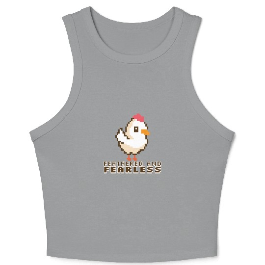 Feathered and Fearless: Bold 8-Bit Chicken Crop Tank Top