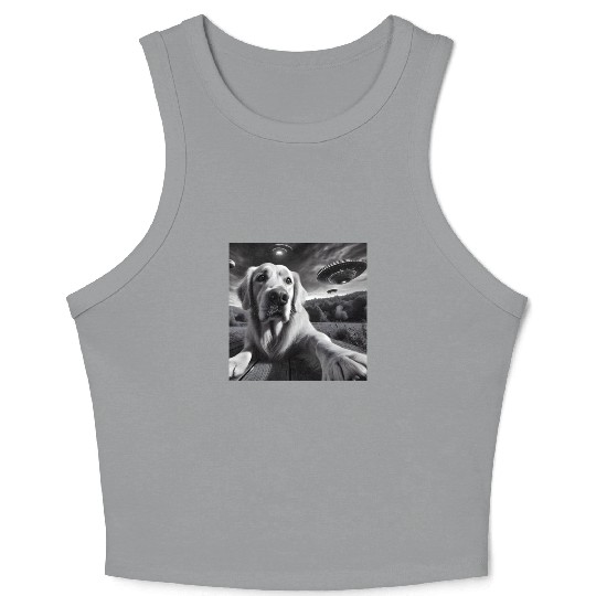 Golden Retriever Funny Graphic Selfie with UFOs We Crop Tank Top