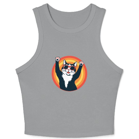 Retro 80s Cat Design, Hello Guys Crop Tank Top