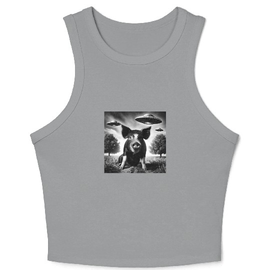 Pig piggy piglet Funny Graphic Selfie with UFOs We Crop Tank Top