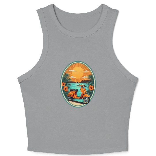 Beach Sunset Orange Scooter by Tropical Crop Tank Top