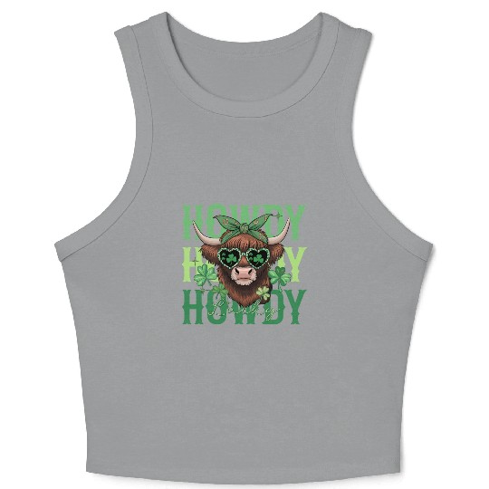 Howdy Howdy Lucky Highland Cow St Patricks Day Crop Tank Top