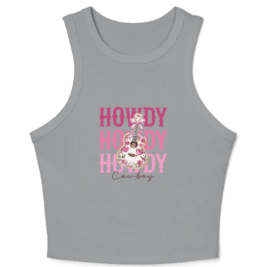 Howdy Howdy Cowboy Pink Guitar Crop Tank Top