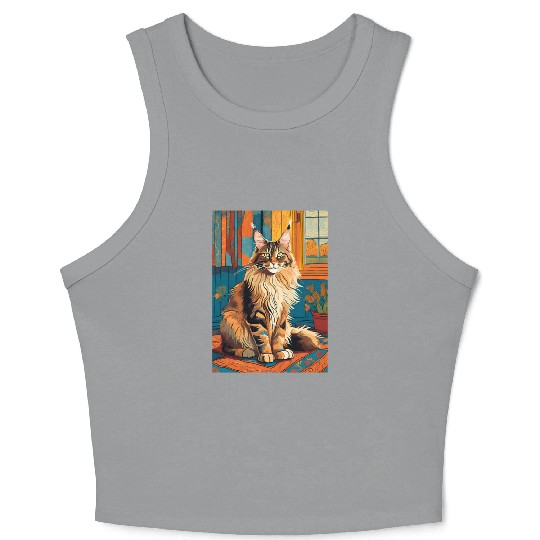 Cat painting red black cat Maine Crop Tank Top