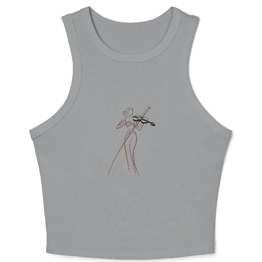 Violin Girl One Line Drawing Crop Tank Top